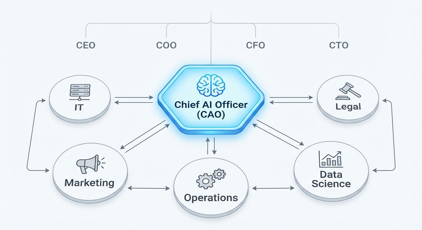 Organizational chart showing Chief AI Officer position and cross-functional connections