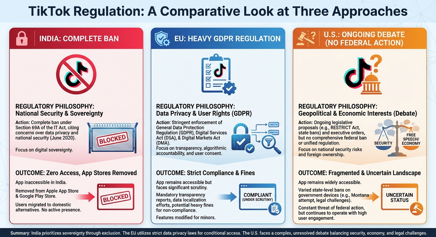 Comparison chart of different countries' approaches to regulating TikTok