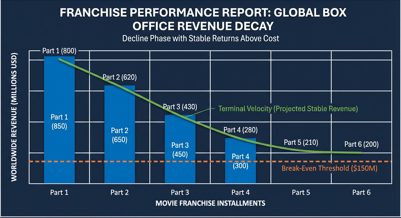 Box office revenue chart showing franchise profits declining but remaining positive