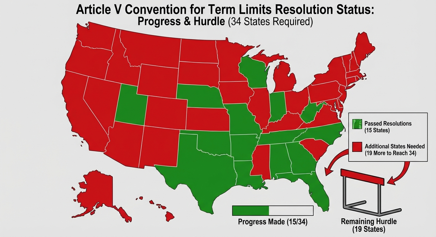 Map showing the 15 states that have called for an Article V convention on term limits