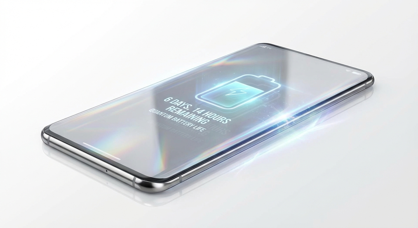 Smartphone with battery indicator showing week-long charge and ultra-thin profile
