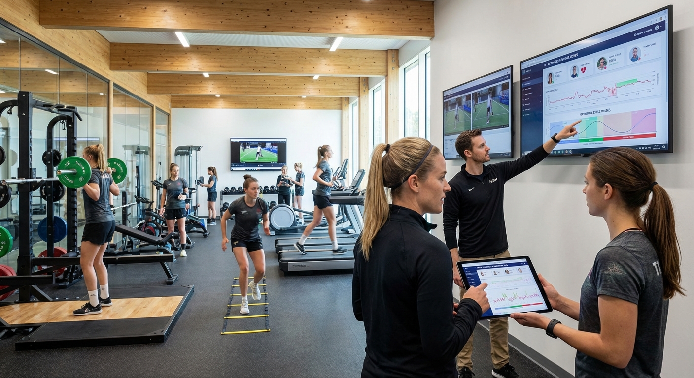 Elite female athletes training with coaches using cycle tracking technology