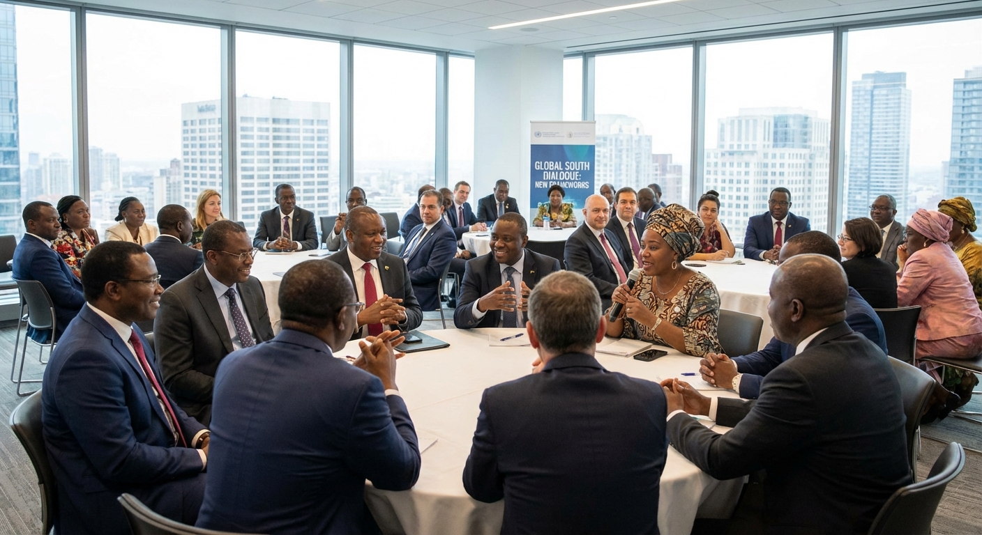 Diplomats from Global South nations meeting in contrast to traditional Security Council setting