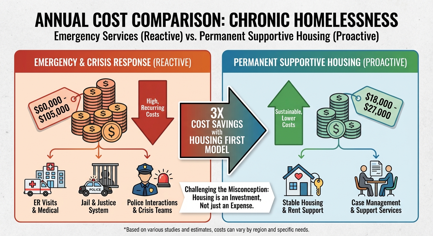 Cost comparison showing emergency services versus Housing First approach