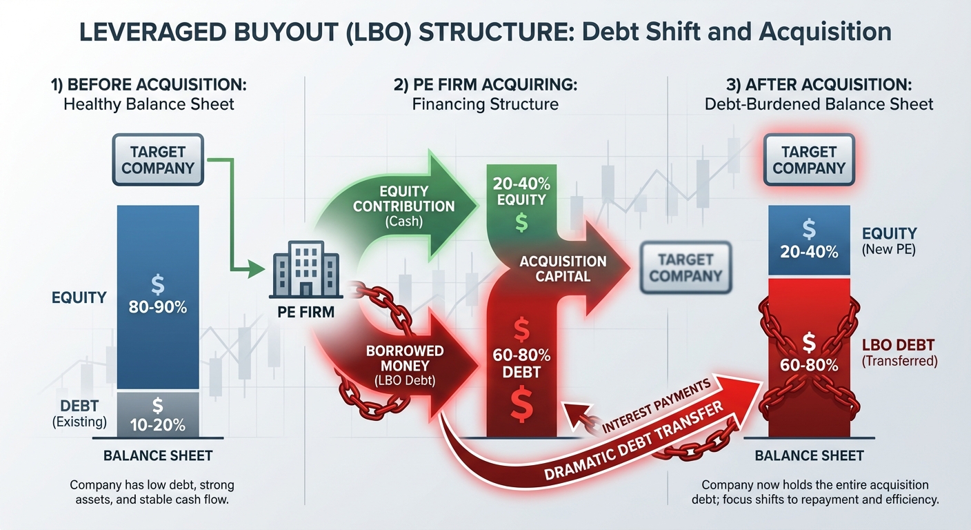 Diagram showing leveraged buyout structure and debt allocation