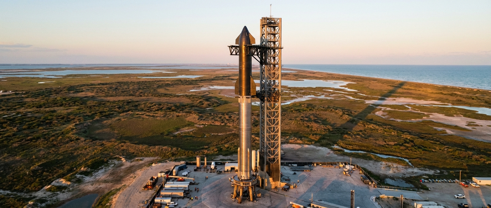 SpaceX Starship on launch pad at Boca Chica Texas facility