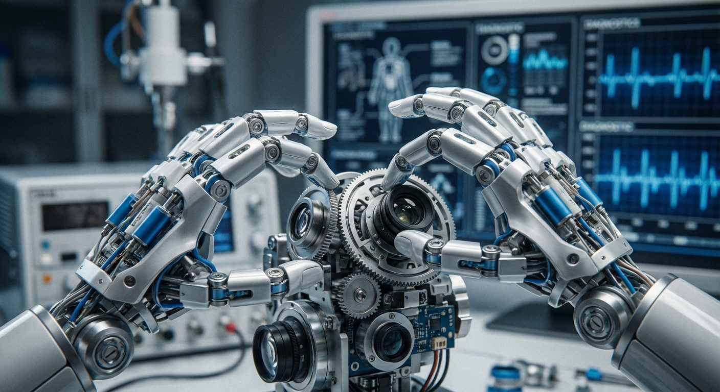 Advanced humanoid robot performing delicate manipulation task in lab setting