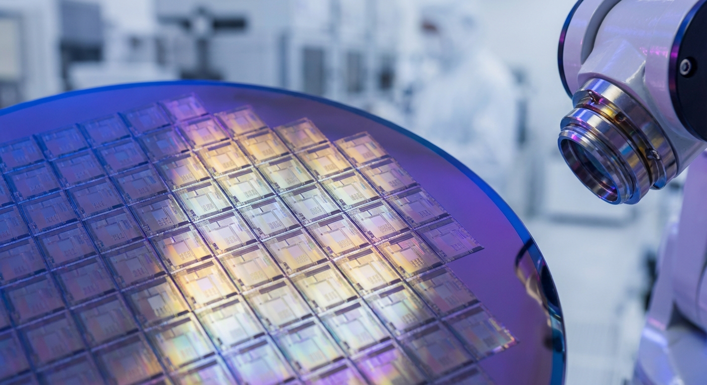 Semiconductor wafer with advanced chip dies in manufacturing facility