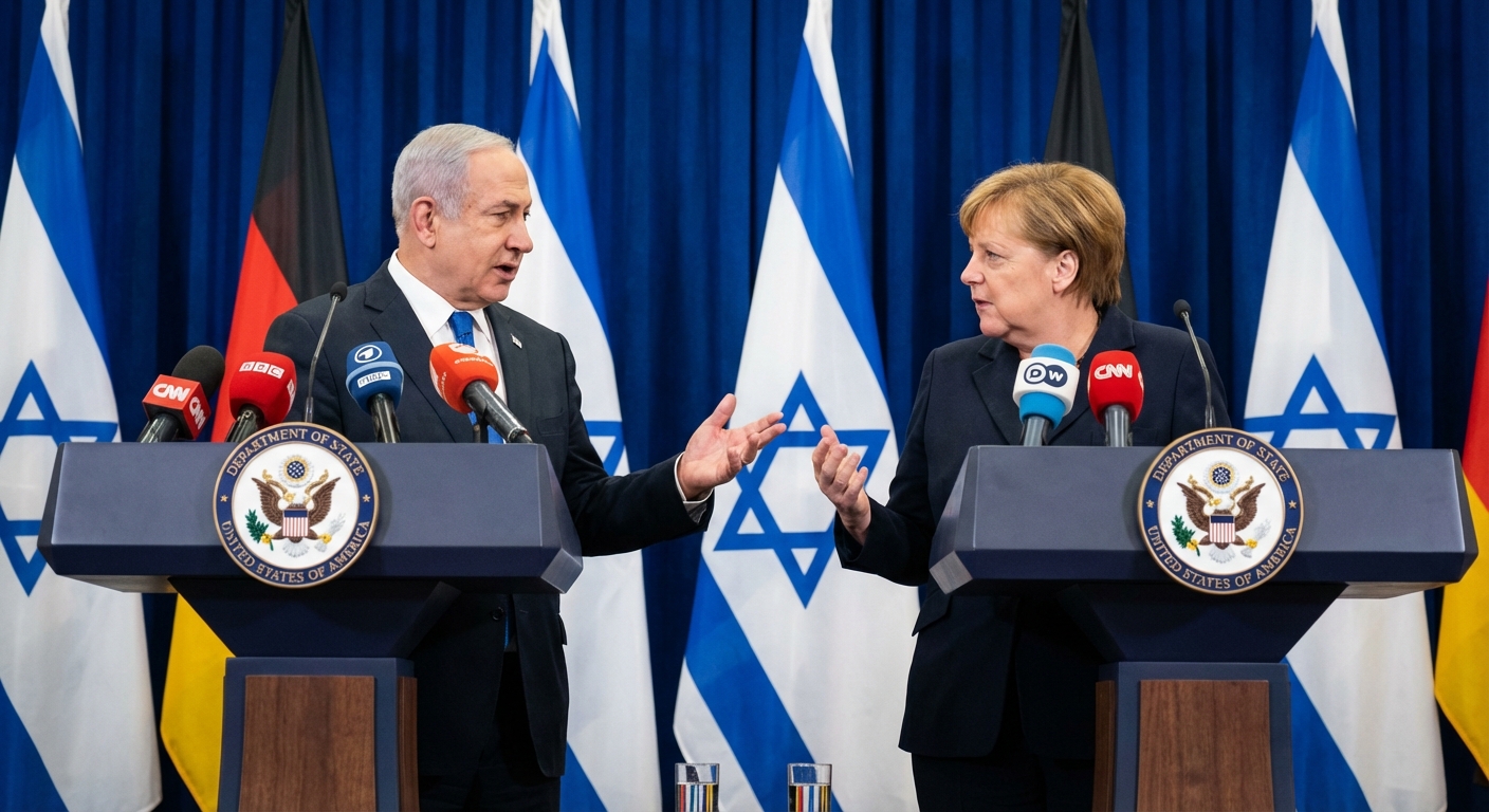 German Chancellor Friedrich Merz and Israeli PM Netanyahu at press conference
