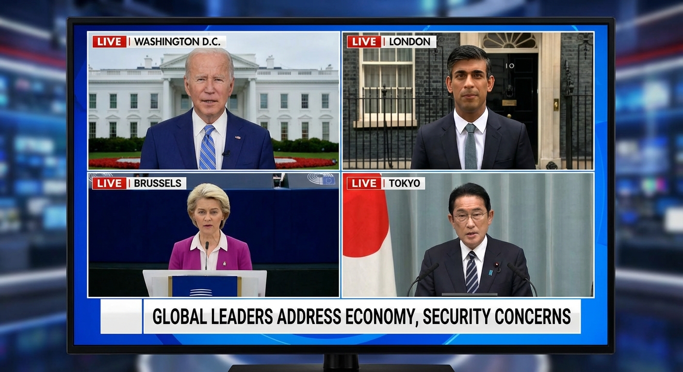 World leaders' statements about Bondi Beach attack displayed on news screens