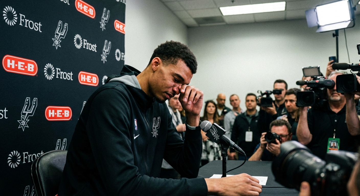 Victor Wembanyama emotional at post-game podium after the loss