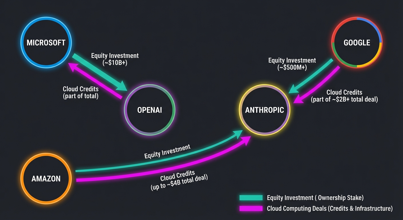 Infographic showing AI investment flows between major tech companies