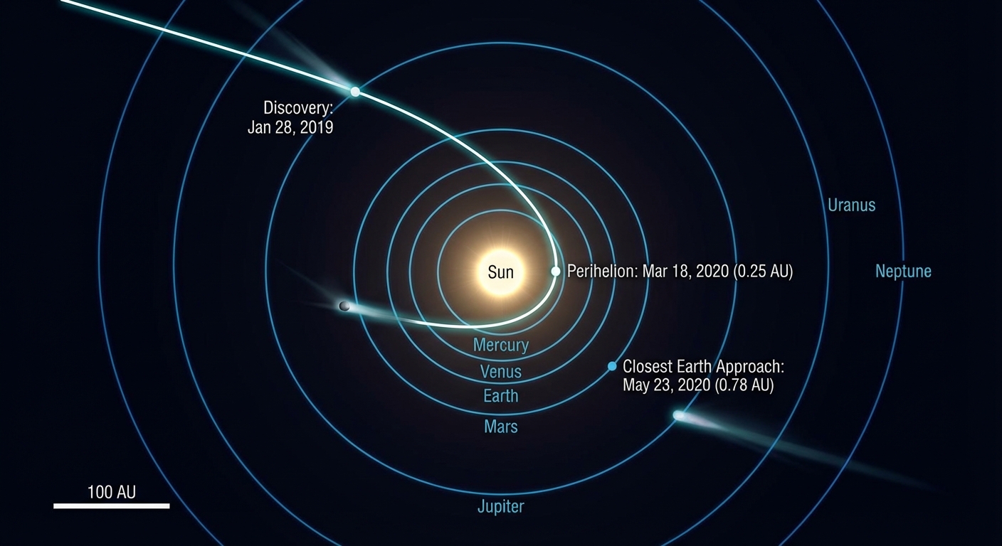 Diagram showing trajectory of comet 3I/ATLAS through the solar system