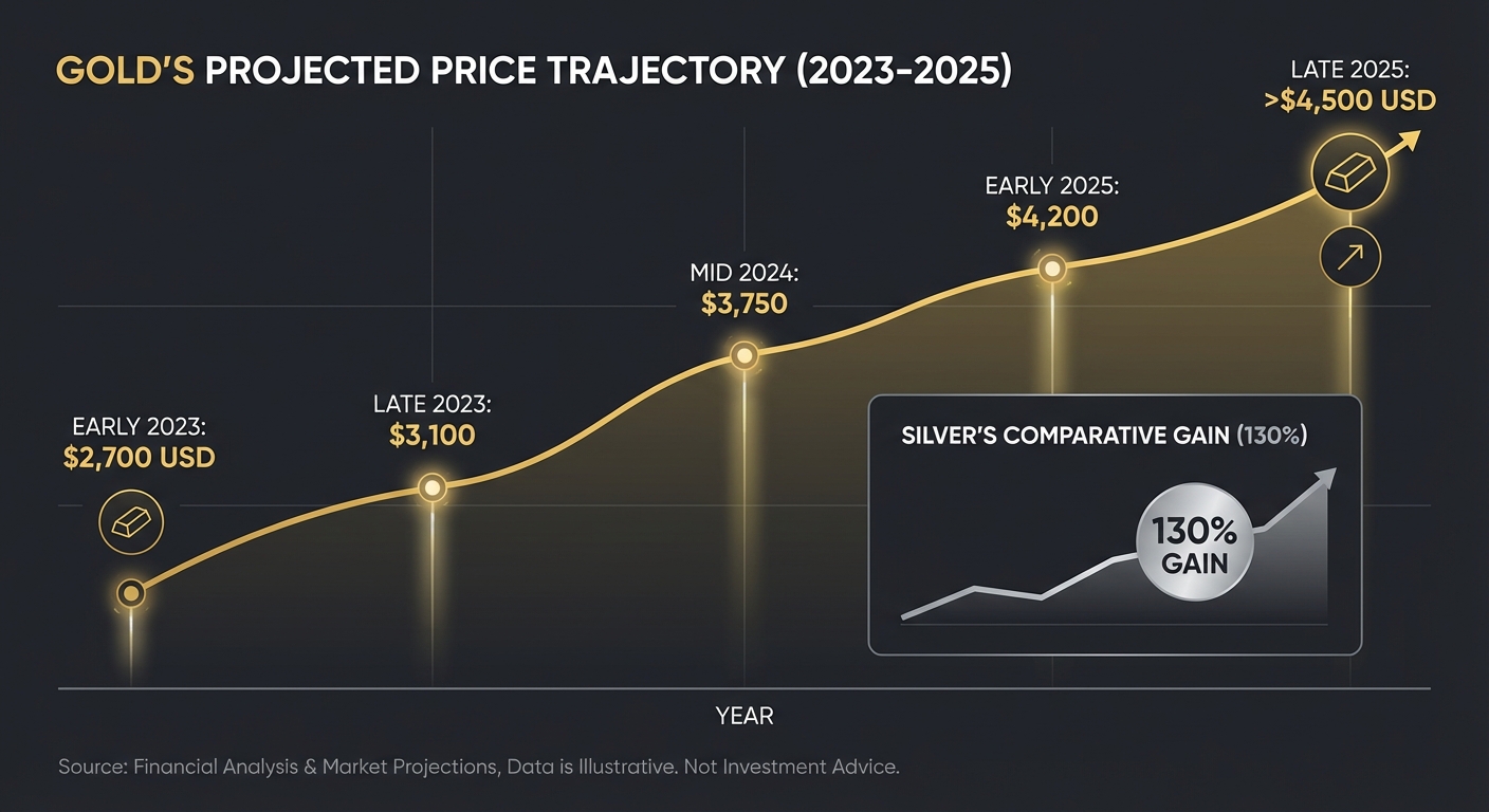 Chart showing gold price performance in 2025 with 67 percent gain