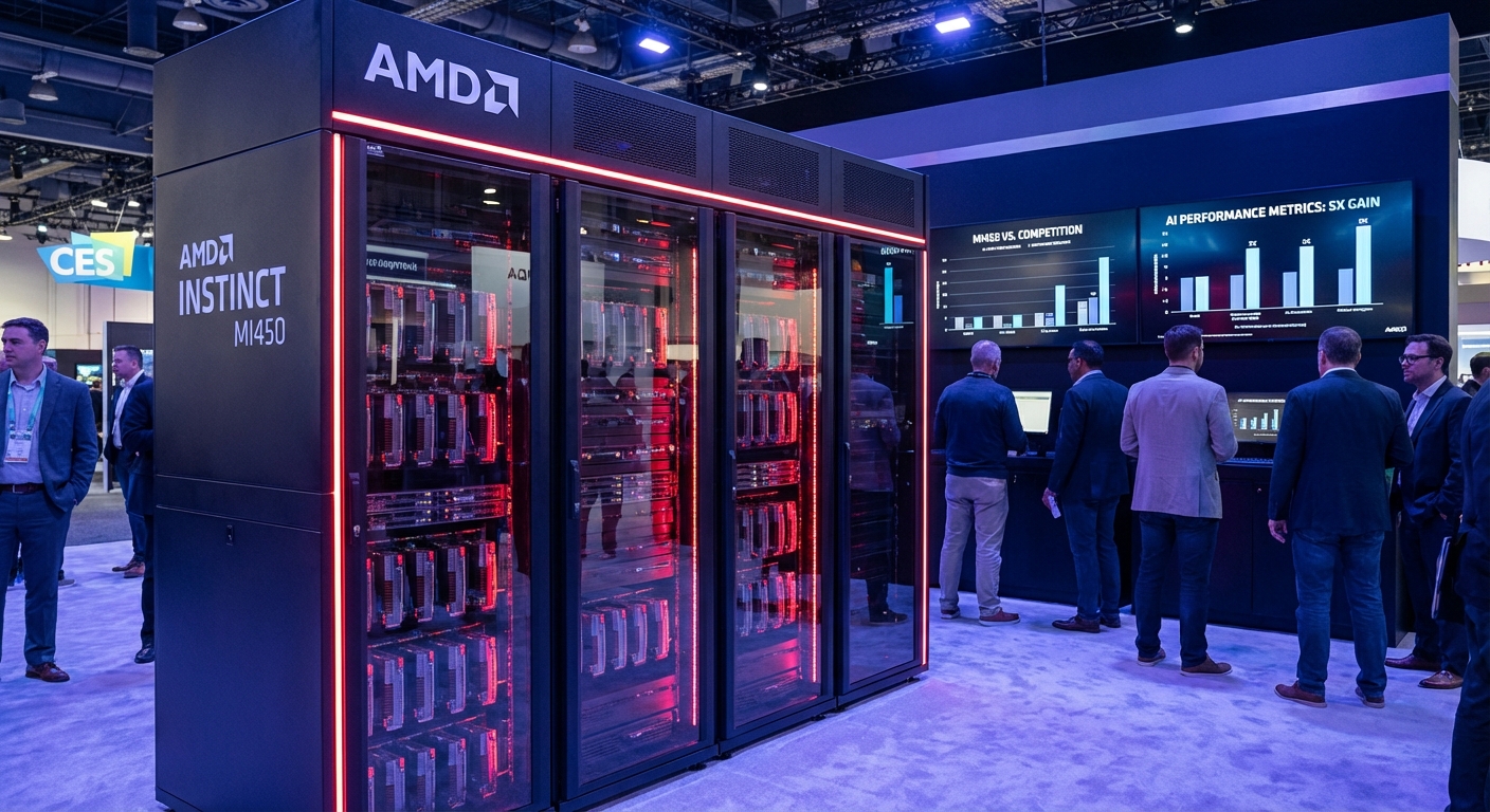 AMD Instinct MI450 data center AI accelerator rack system on display