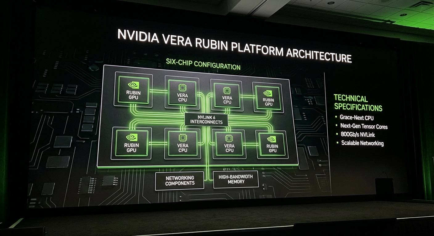 Technical diagram of the Vera Rubin architecture showing six-chip configuration