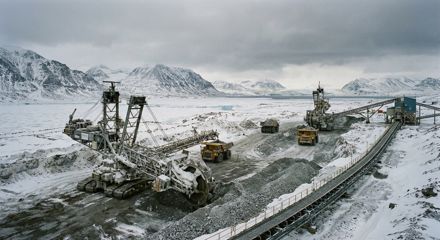 Rare earth mining operation in Arctic landscape