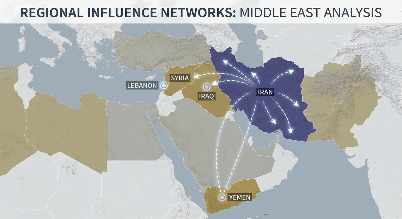 Map of Middle East highlighting Iran and its regional influence