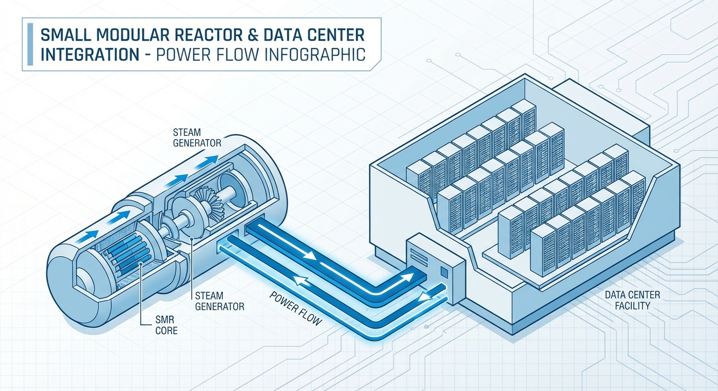 Diagram showing small modular reactor design with data center integration