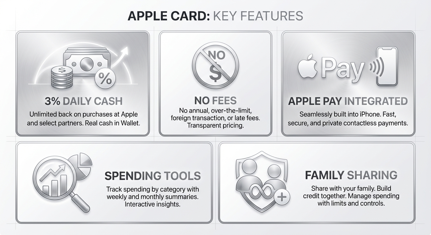 Infographic showing Apple Card benefits and features that remain unchanged