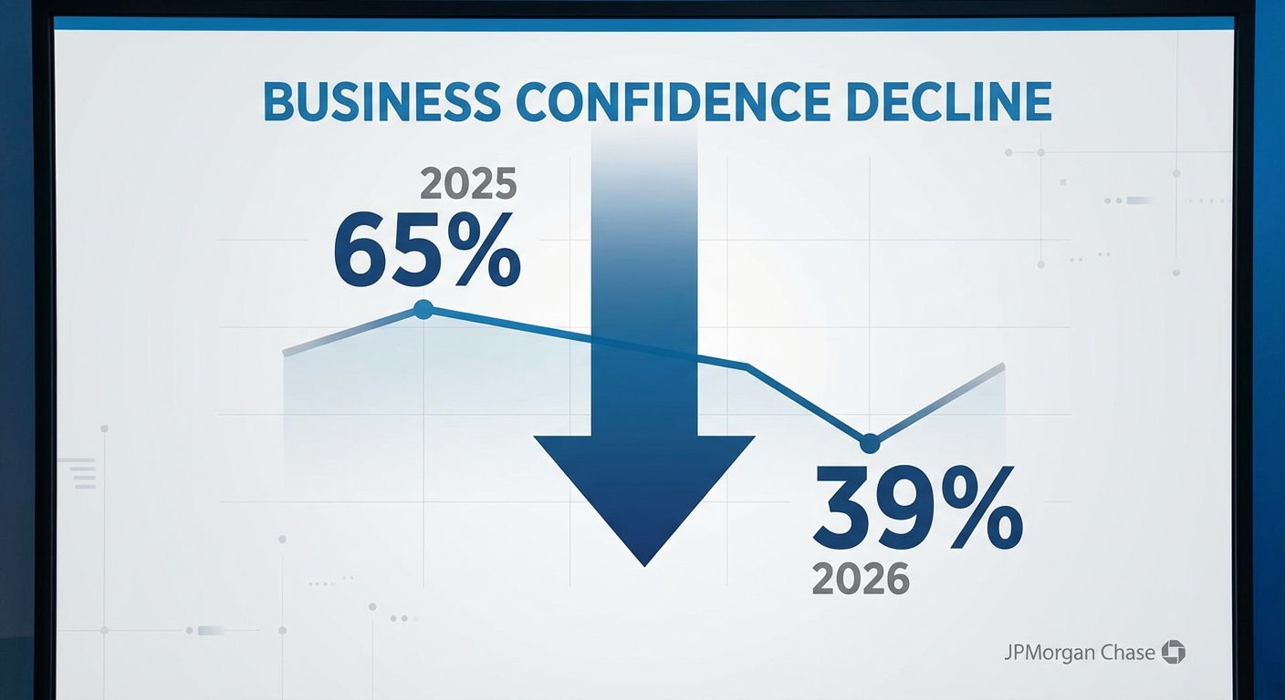 Infographic showing business confidence declining from 65% to 39%