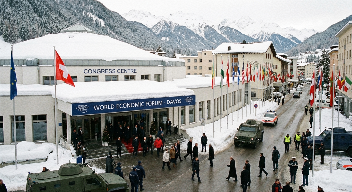 World Economic Forum in Davos with snow-covered buildings