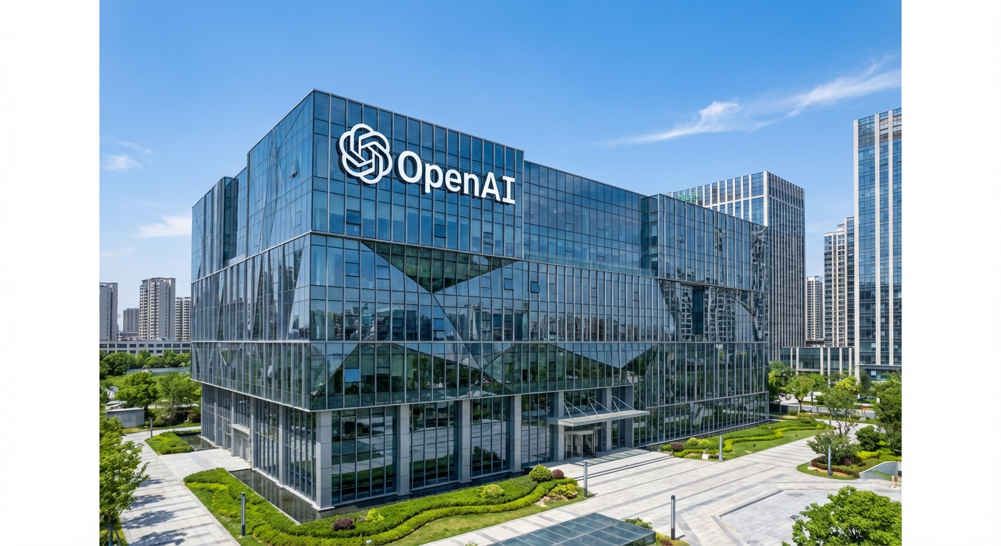 OpenAI company logo and headquarters building